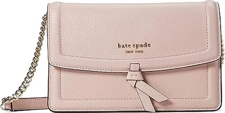Kate Spade New York Knott Pebbled Leather Flap Crossbody (Mochi Pink) Handbags