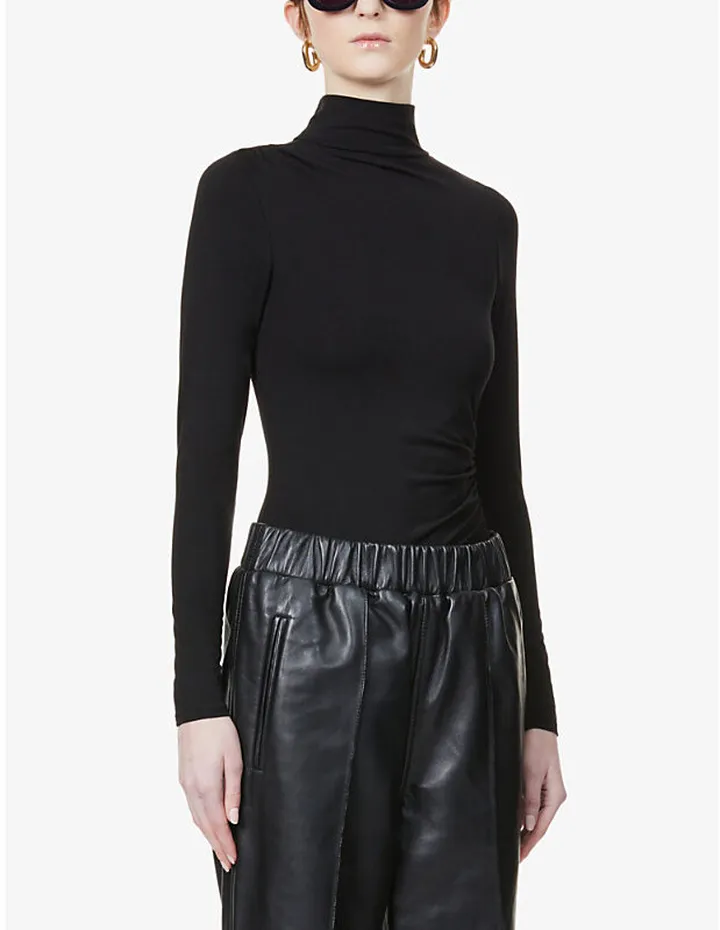Womens BLACK001 Turtleneck Stretch-jersey Body