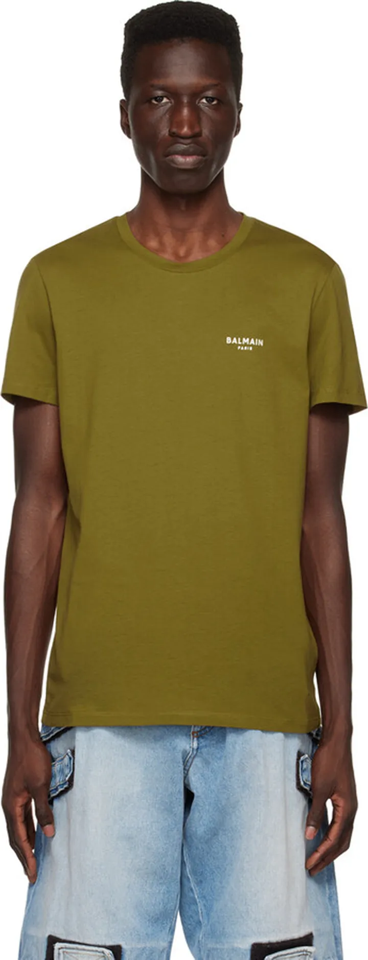 Balmain Khaki Flocked T-Shirt