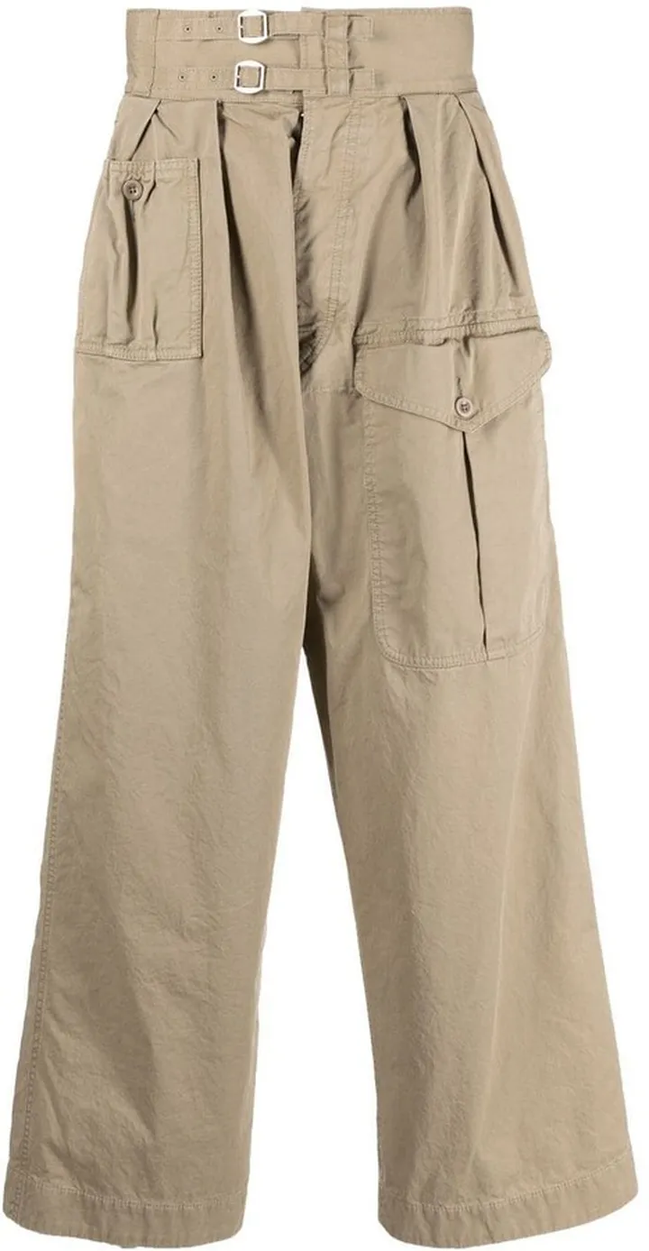 Pleat-Detail Belted Straight-Leg Trousers