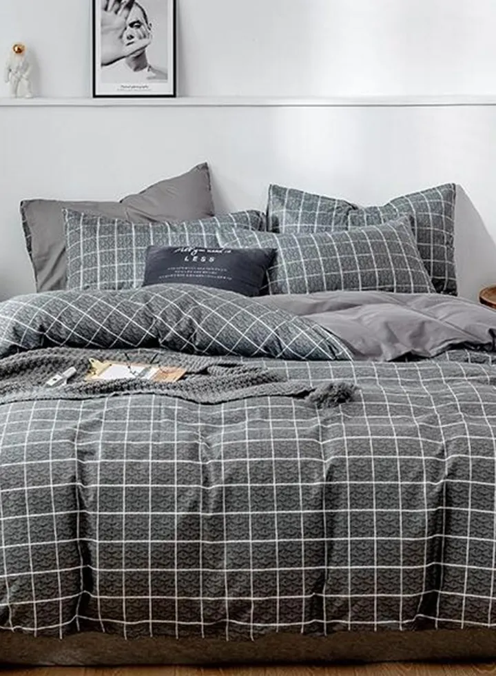 Grey Check Print Bedding Set - King 200X230Cm