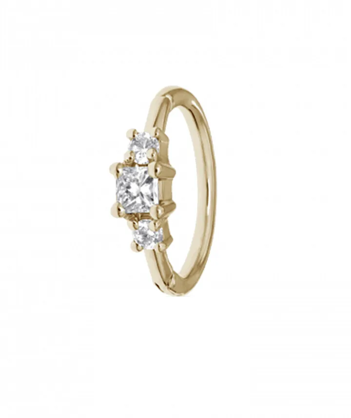 8mm 2mm Diamond Princess Yellow Gold Single Hoop Earring