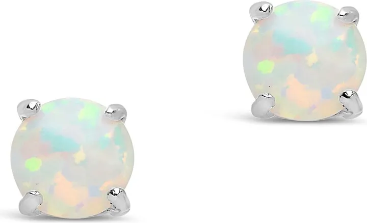 Sterling Silver Lab Created Opal Stud Earrings