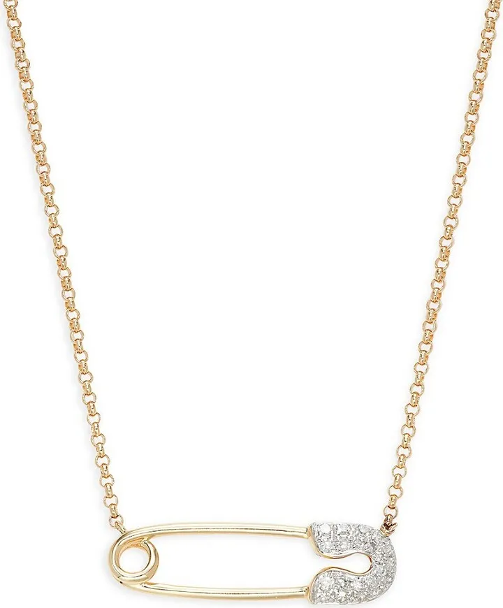 14K Yellow Gold & Diamond Paperclip Pendant Necklace