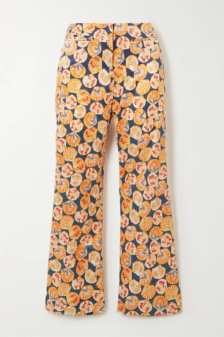 Saloni - Capri Flute Printed Stretch-silk Twill Straight-leg Pants - Orange