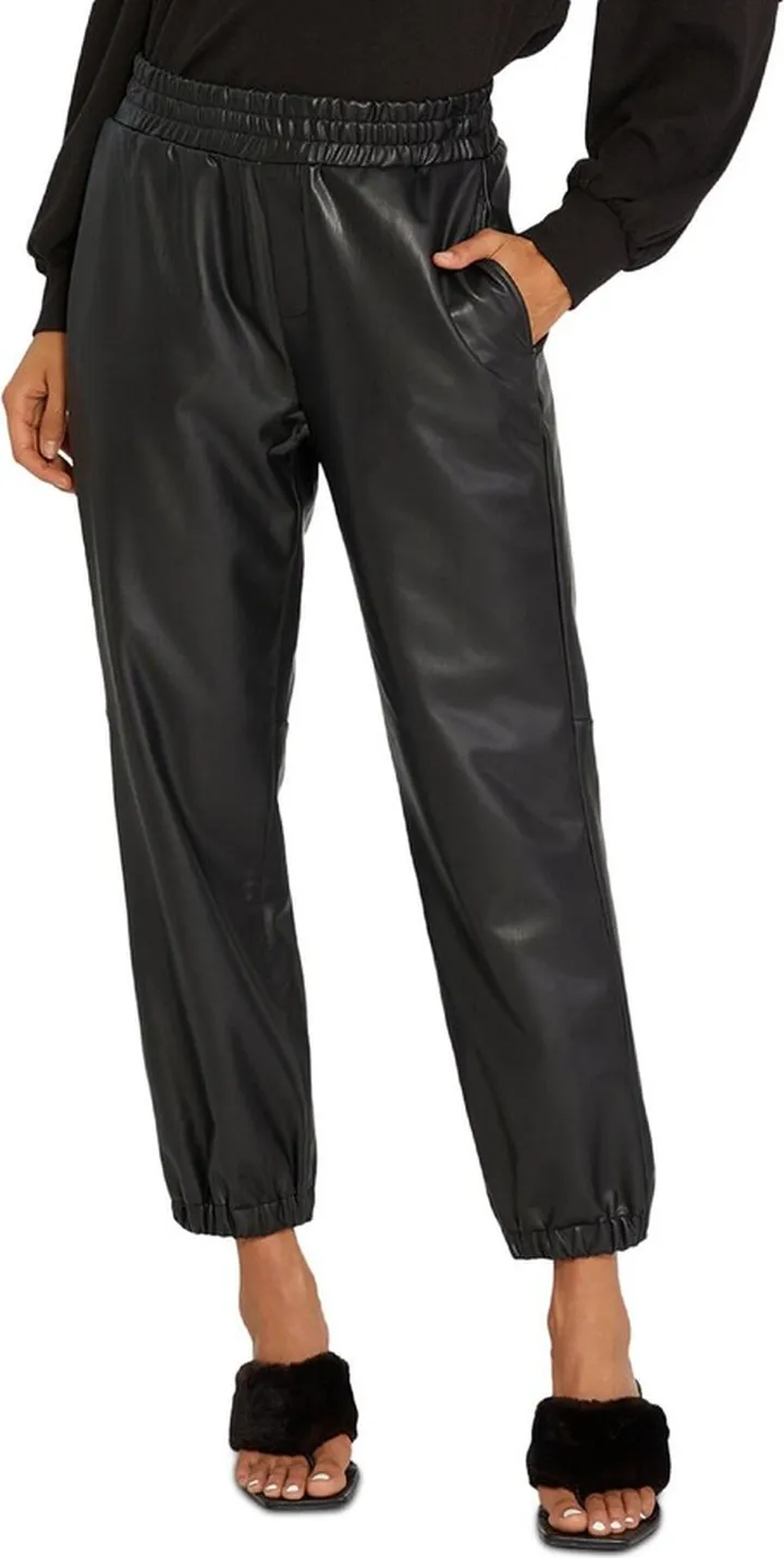 Womens Faux Leather High Rise Jogger Pants