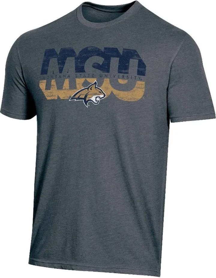 NCAA Montana State Bobcats Men's Charcoal Heather Distressed T-Shirt - L