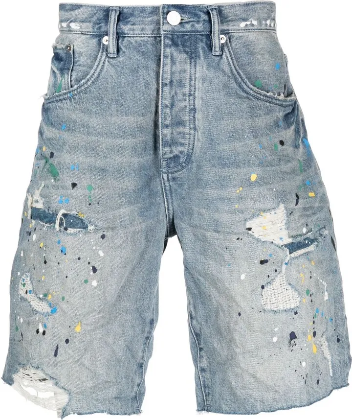 Blue Paint Repair Denim Shorts