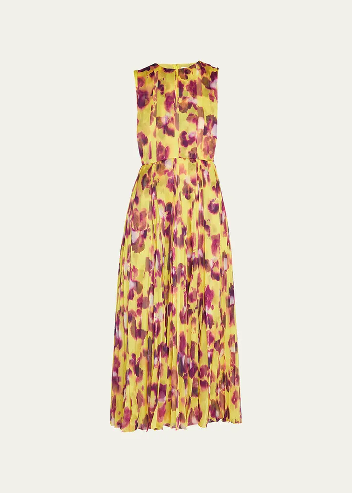 Floral-Print Pleated Midi Dress