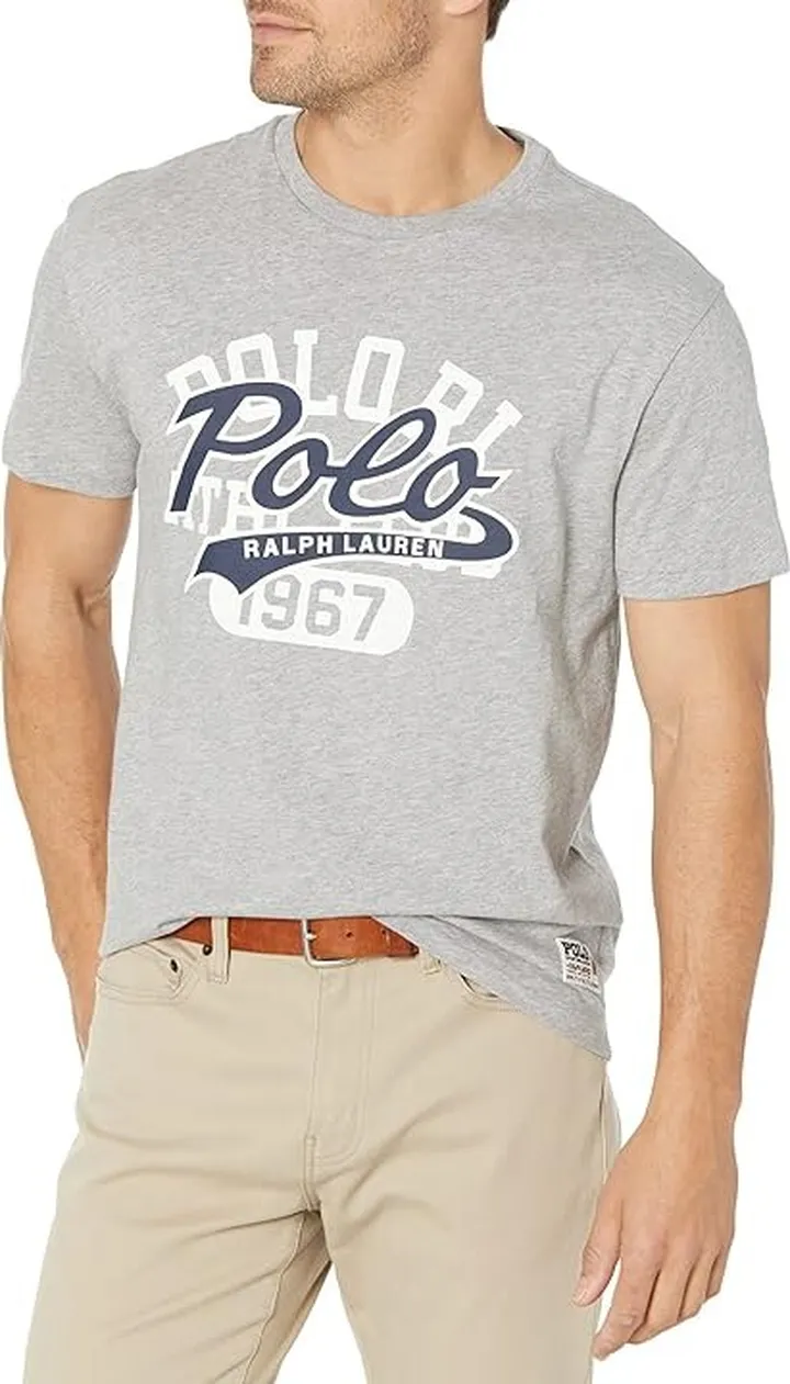 Polo Ralph Lauren Classic Fit Stacked-Logo Jersey T-Shirt (Grey Heather) Men's Clothing