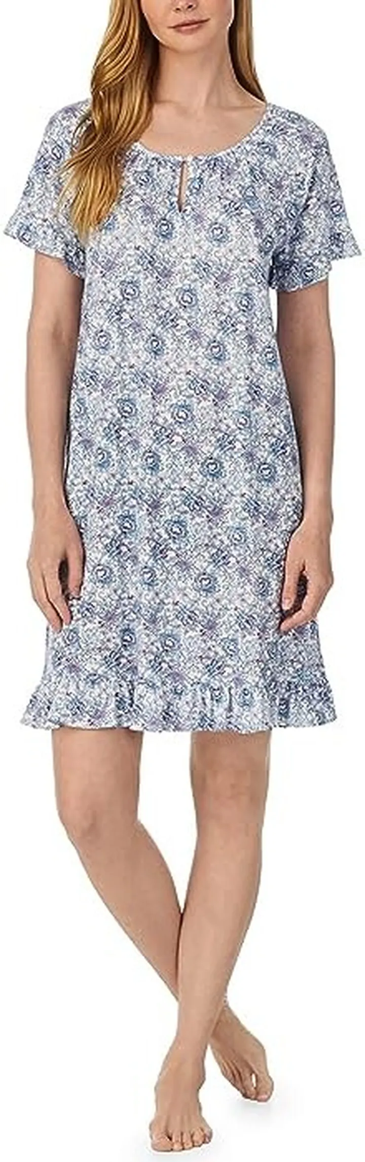 LAUREN Ralph Lauren Short Ruffle Sleeve Gown (White Floral) Women's Pajama