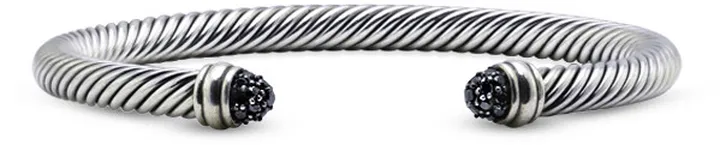 5 mm Cable Classic Bracelet (Black Diamonds with Darkened Sterling Silver)