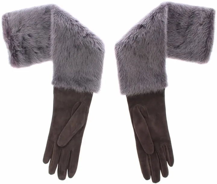 Dolce & Gabbana Mink Fur Lambskin Suede Leather Women's Gloves