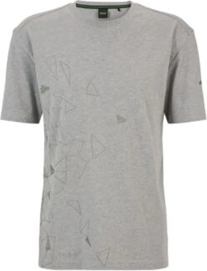 Cotton-jersey T-shirt with metallic-effect curved logo