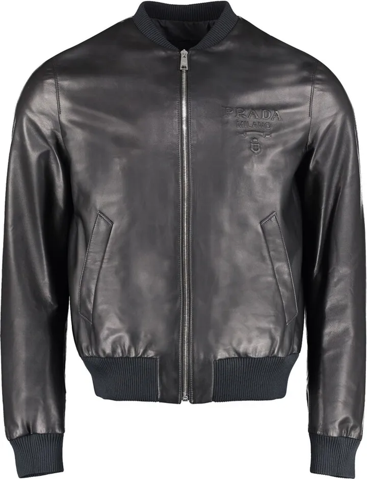 Ribbed Hem Leather Bomber