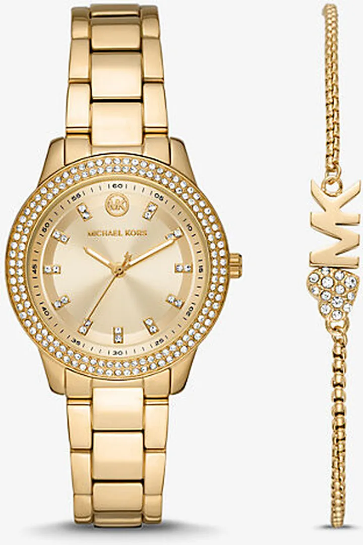 Mini Tibby Gold-Tone Pavé Watch and Bracelet Gift Set