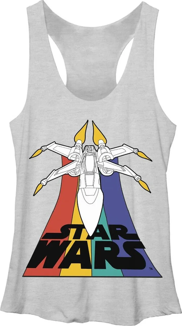 Women's Star Wars X-Wing Fighter in Flight Racerback Tank Top - White Heather - Small