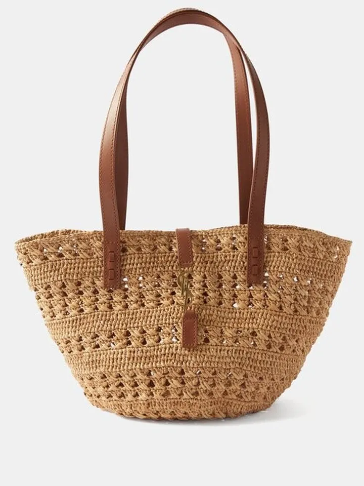 Panier Ysl Leather And Raffia-crochet Basket Bag