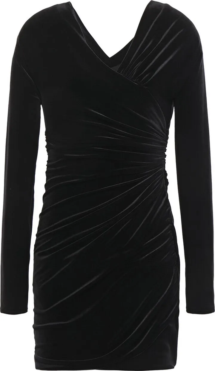 Wrap-effect velvet mini dress