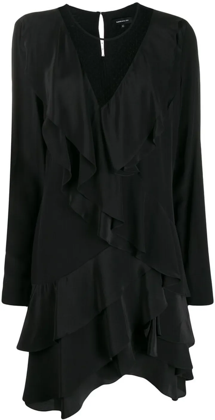 Ruffled Mesh Silk Dress