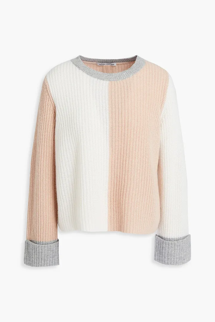 Color-block ribbed cashmere sweater