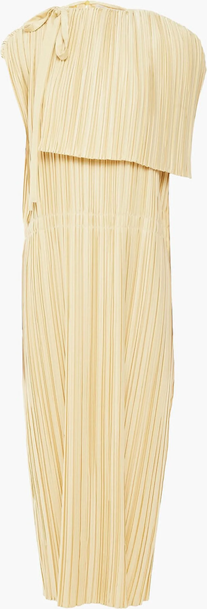 Cape-effect pleated satin midi dress