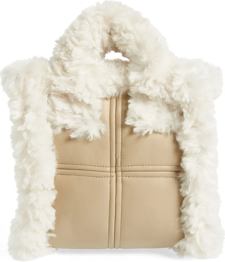 Mini Lizzie Faux Shearling & Faux Leather Tote