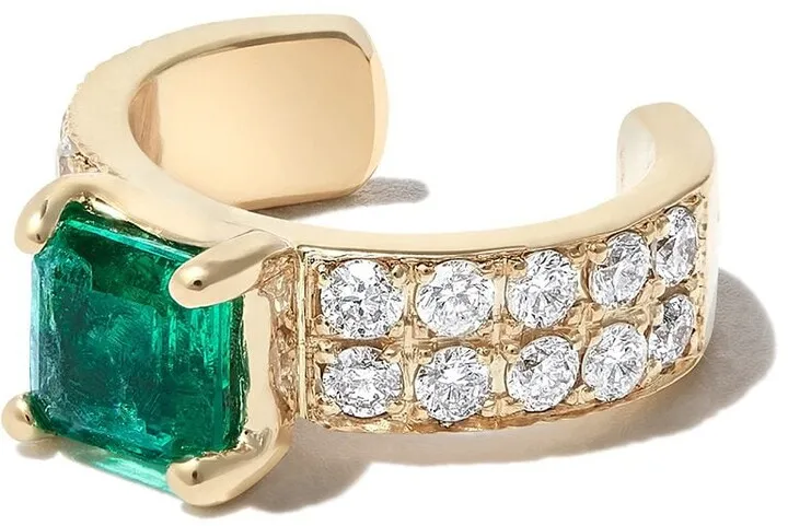 14kt Yellow Gold Diamond And Emerald Ear Cuff