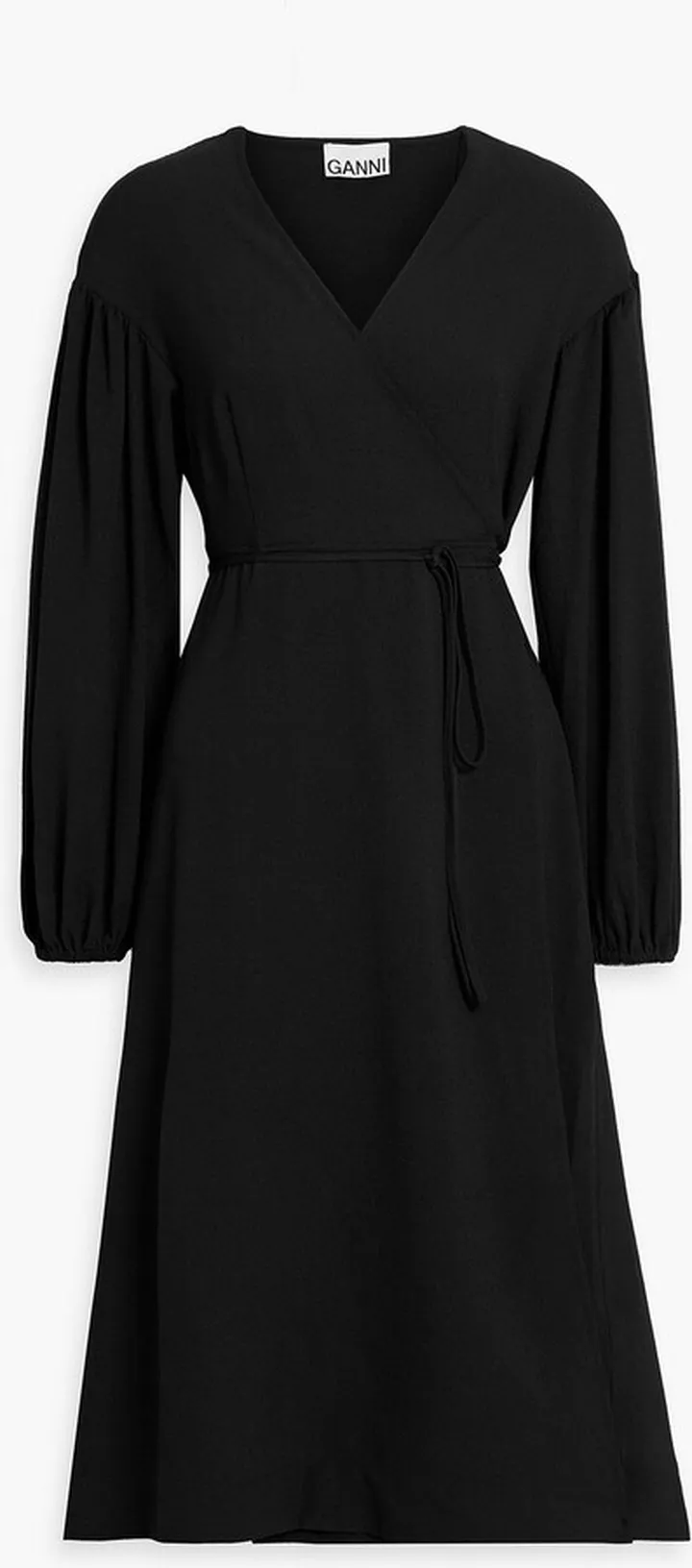 Gathered crepe midi wrap dress