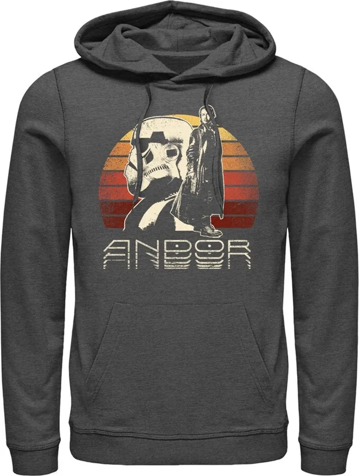 Men's Star Wars: Andor Cassian Rebel And Trooper Pull Over Hoodie - Charcoal Heather - Large