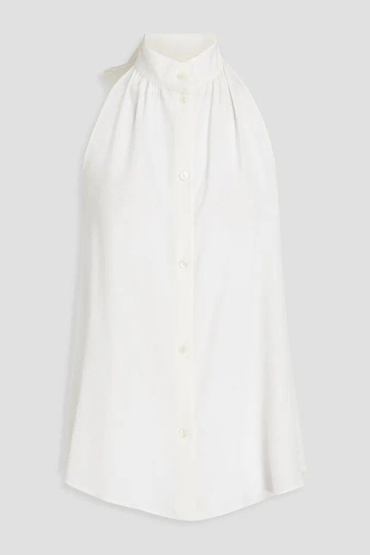 Bow-detailed crepe de chine halterneck top
