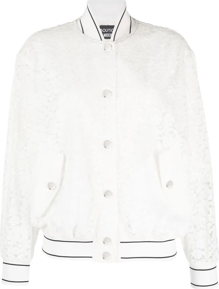 Floral-Lace Cotton Bomber Jacket