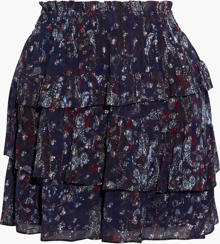 Hertyspe tiered printed fil coupé georgette mini skirt