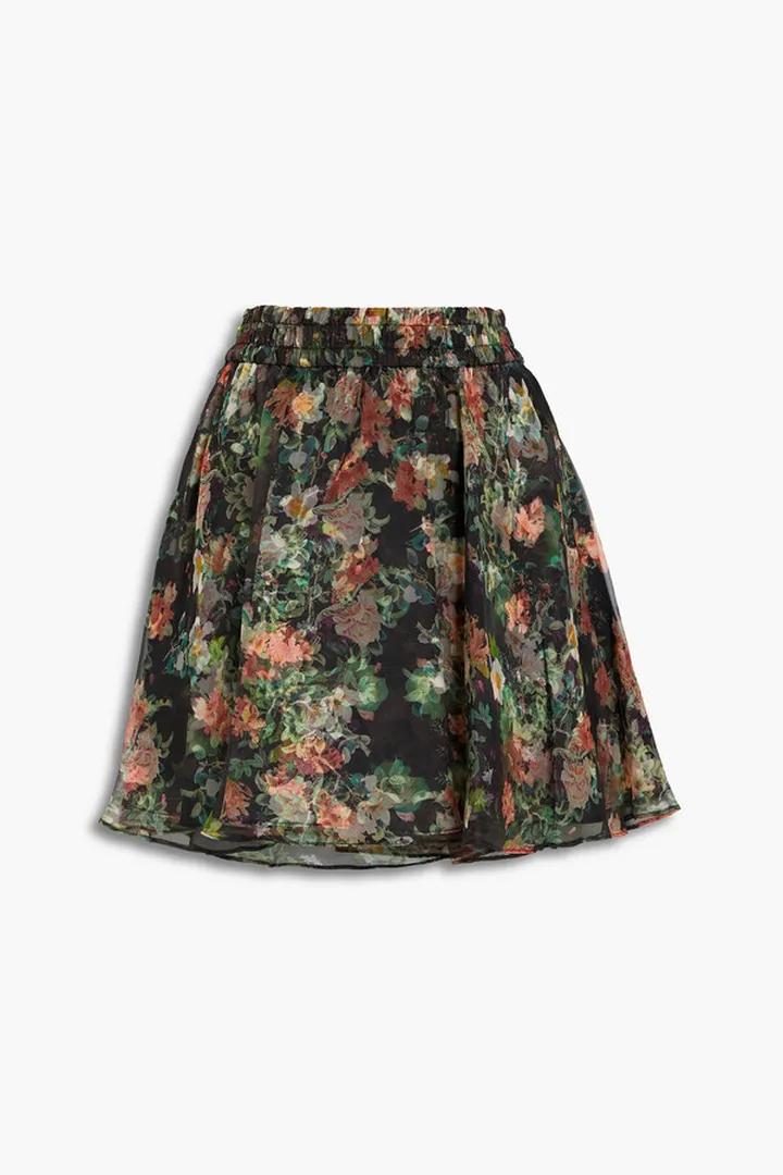 Dionne floral-print crepe and silk-organza mini skirt