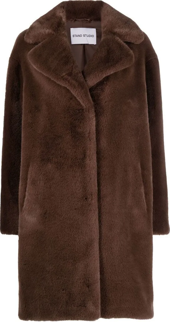 Notched-Collar Faux-Fur Coat