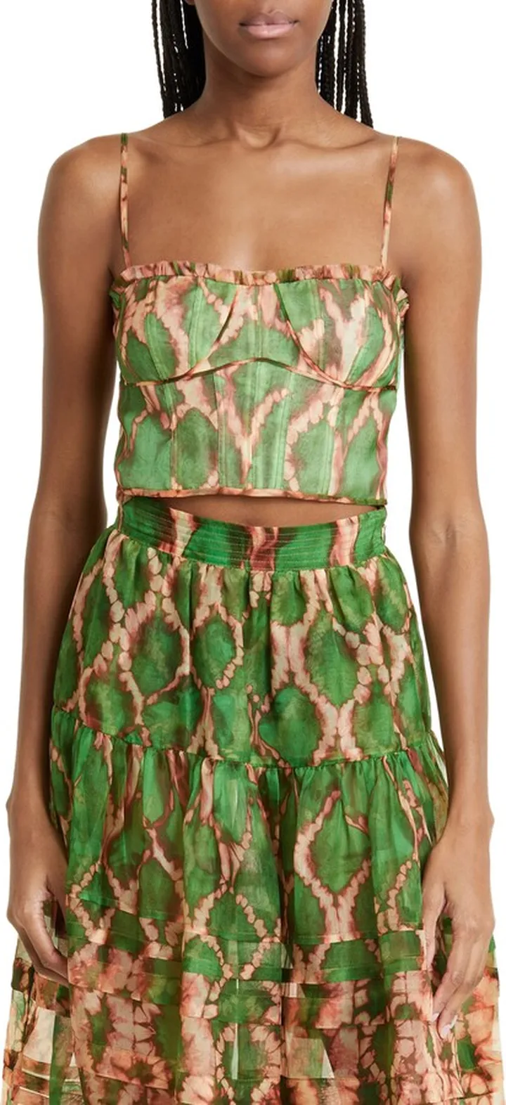 Iris Print Silk Crop Camisole