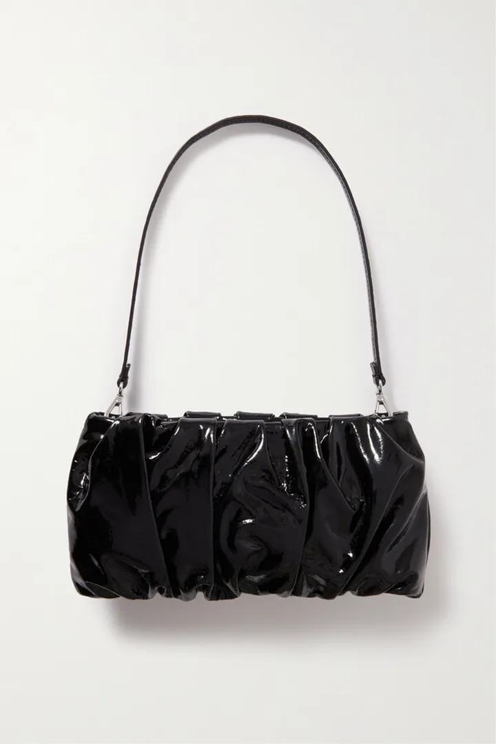 STAUD - Bean Gathered Patent-leather Shoulder Bag - Black