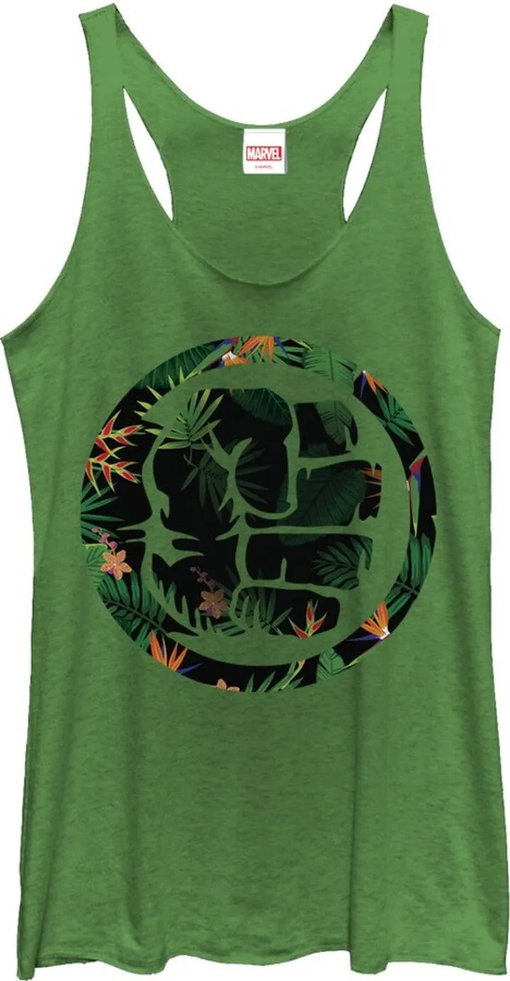 Women's Marvel Hulk Floral Print Racerback Tank Top - Envy Green - Large