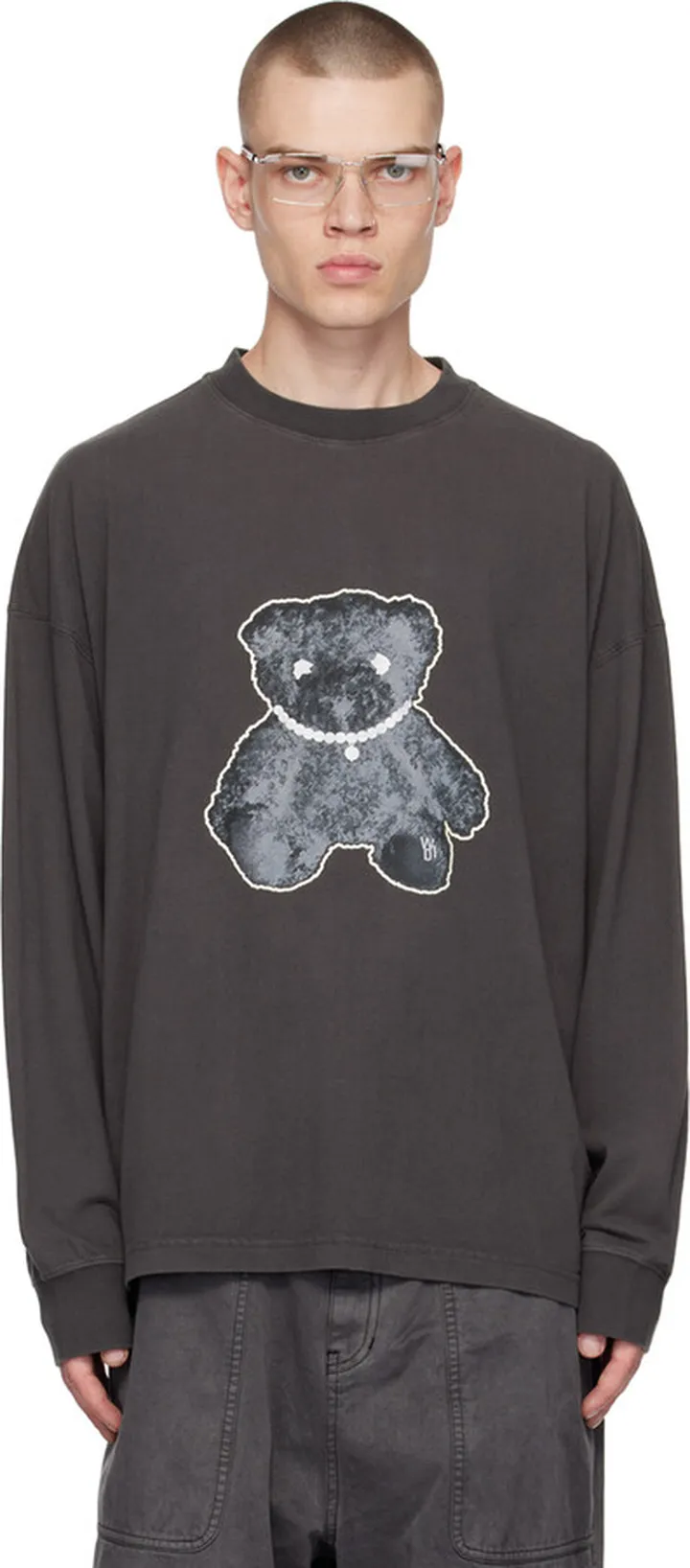 We11done Gray Pearl Necklace Long Sleeve T-Shirt