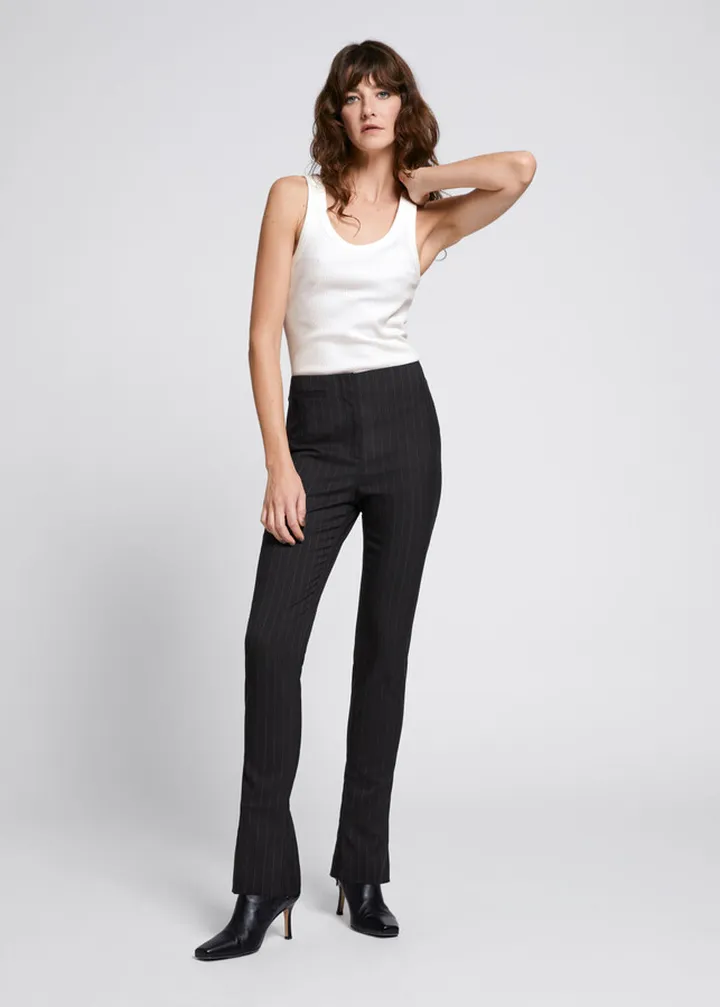 Slim Pinstripe Zip Leg Trousers