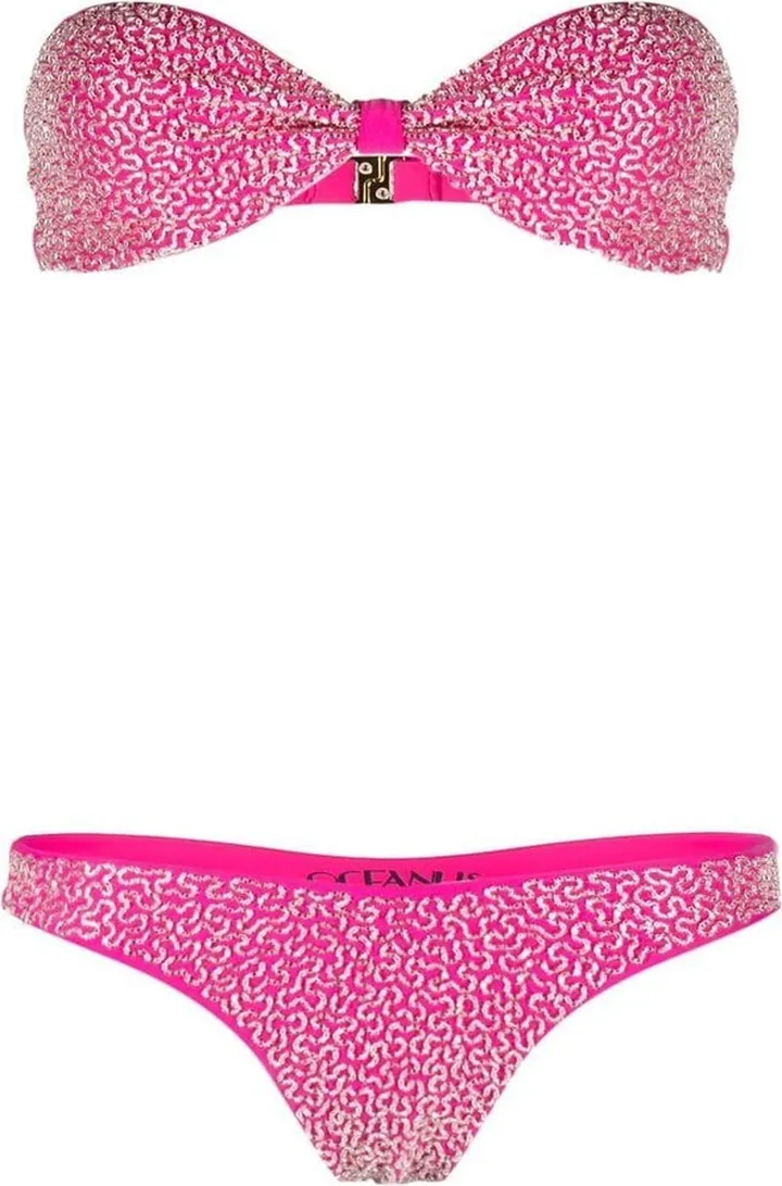 Sandy bead-embellished bandeau bikini