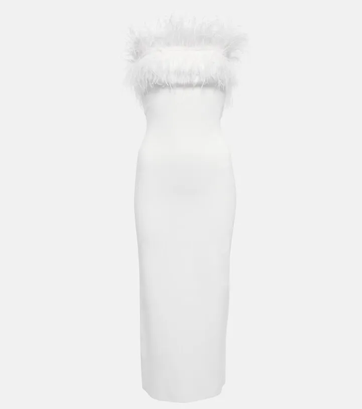 Nellie feather-trimmed midi dress
