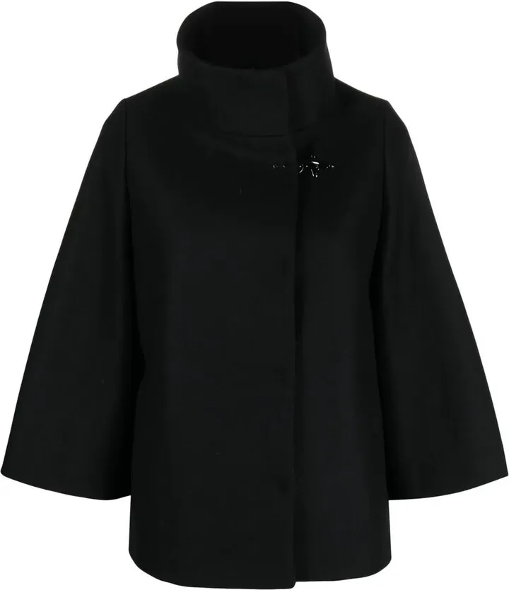 Black Wool-blend Fabric Cape