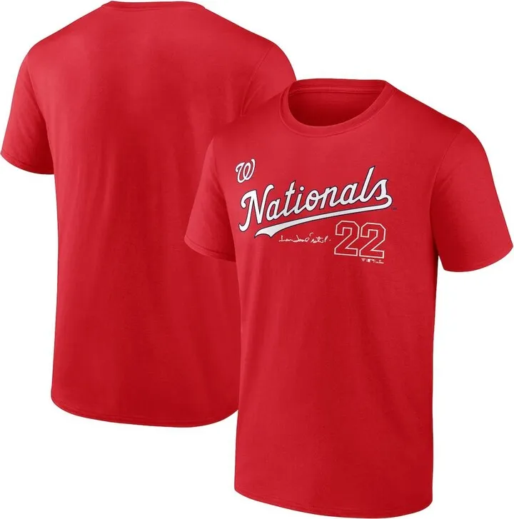 Men's Fanatics Branded Juan Soto Red Washington Nationals Player Name and Number T-shirt