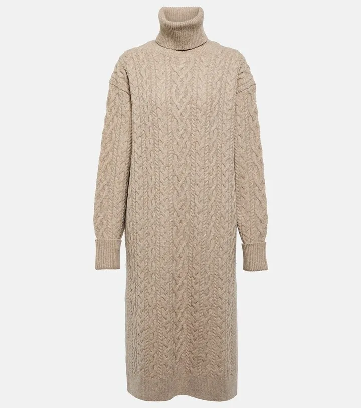 Turtleneck wool and yak blend midi dress