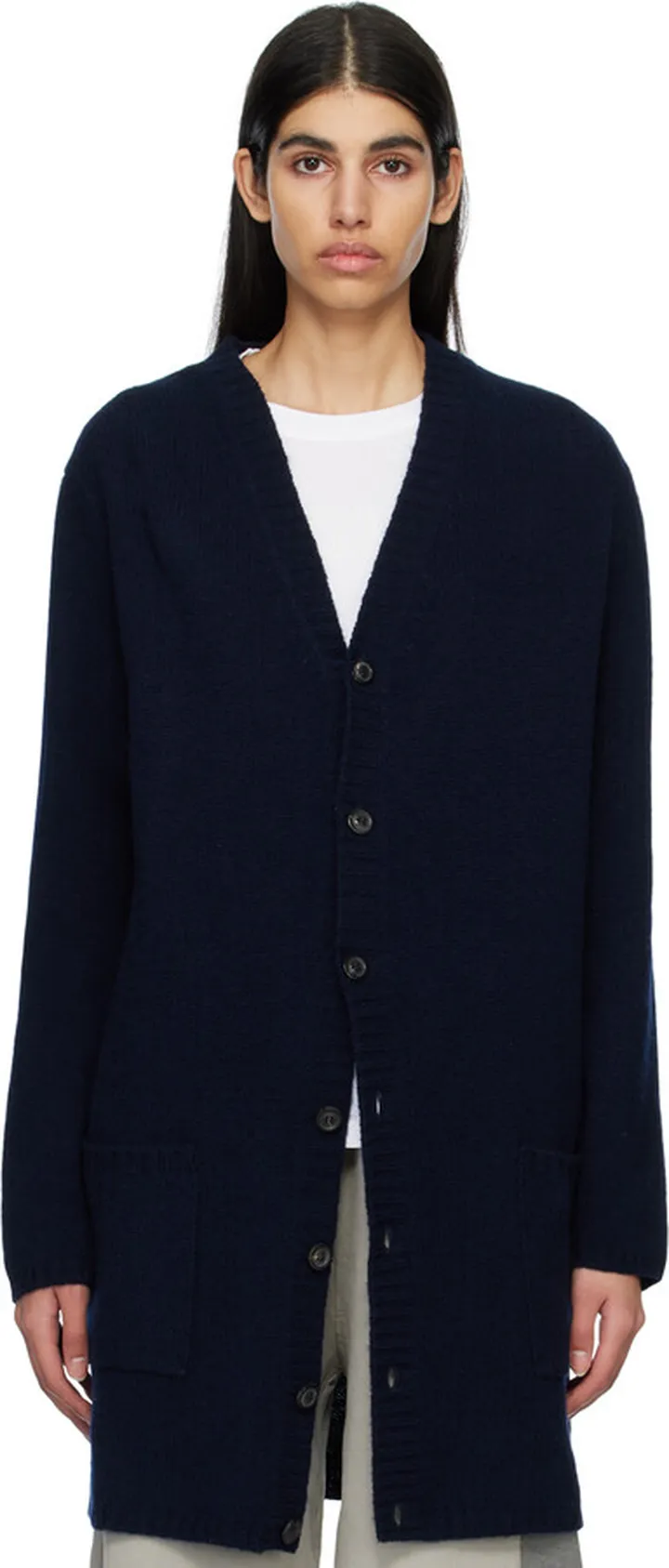 Maison Margiela Navy Patch Pocket Cardigan
