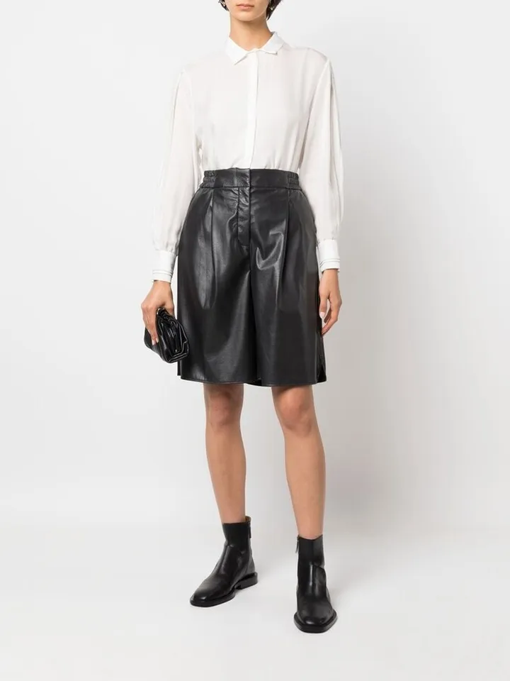 Faux-Leather Knee-Length Shorts