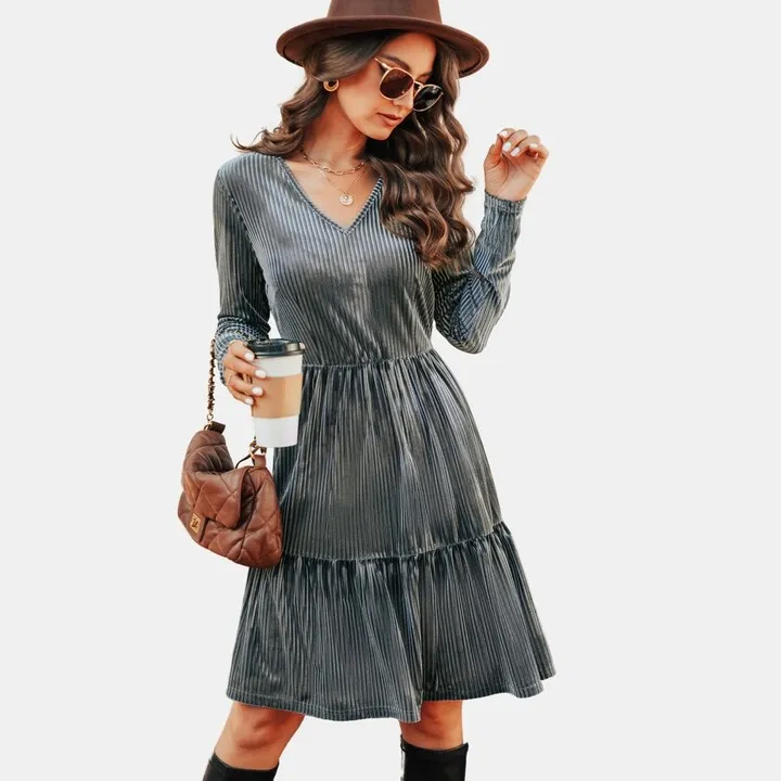 Women's Velvet Tiered Flounce Dress - Cupshe - Gray-L