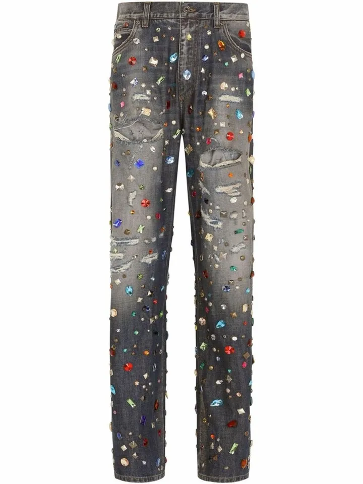 Ripped Crystal-Embellished Jeans