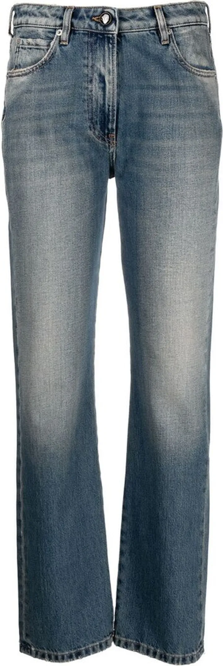 Distressed Straight-Leg Jeans